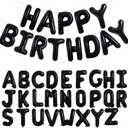 TONIFUL 65 Pcs 16 Inch Black Happy Birthday Balloons and 2 Sets A-Z Foil Letters Balloons DIY Personalized Phrase Banner for Birthday Celebration Halloween Thanksgiving Christmas Party Decorations