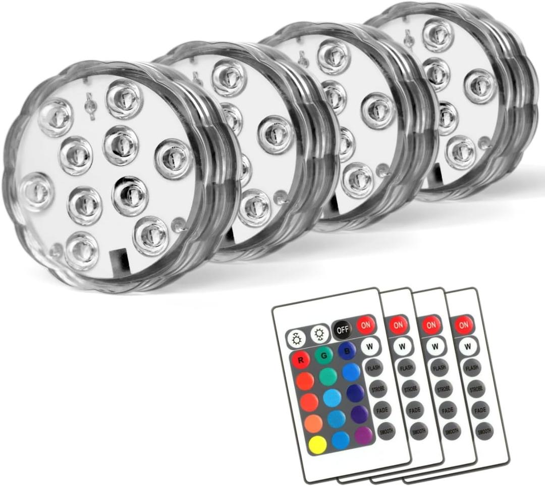 POLENTAT Halloween Pumpkin Lights with Remote, 16 Colors 4 Modes Battery Powered Submersible LED Lights for Inside Pumpkins, Jack-o-Lanterns, Party and Pool Decoration (4 Packs) (2.8in 4P)