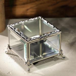 Vintage Silver Glass Jewelry Box, Jewelry Ring, Bracelet, Souvenir Metal Display Box, Transparent Storage Box.(4.6x4.6x3.2Inches)