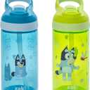 Zak Designs Bluey Atlantic Kids Water Bottle For School or Travel, 16oz Durable Plastic Water Bottle With Straw, Handle, and Leak-Proof, Pop-Up Spout Cover, 2-Pack (Bluey, Bingo)