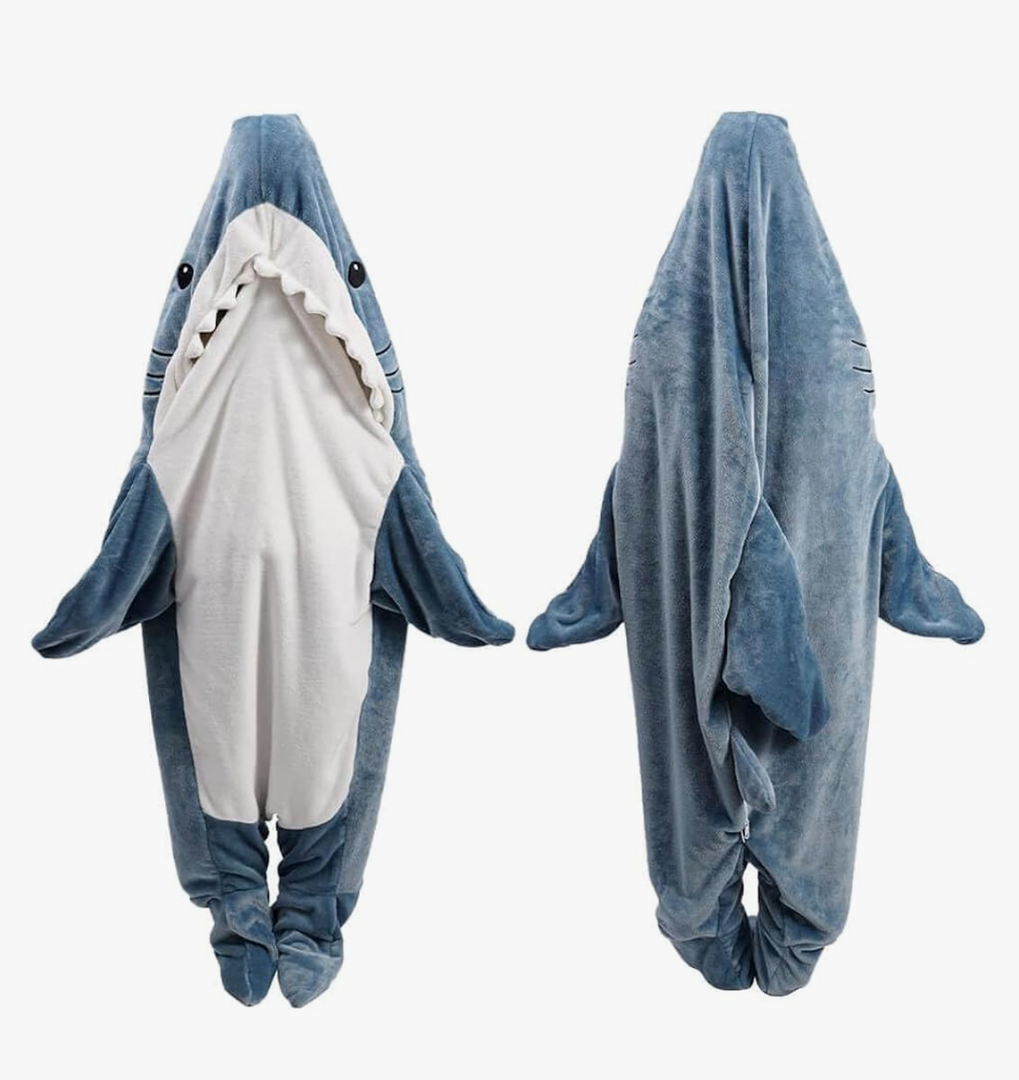 Shark Blanket Hoodie Onesie for Adult & Kid, Wearable Shark Sleeping Bag, Soft Cozy Onesie Costume