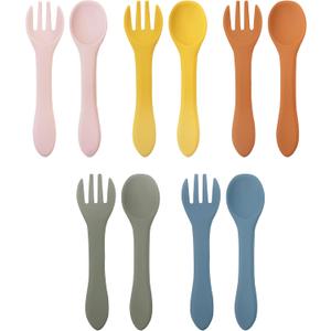 10 Pcs Silicone Baby Spoons and Forks, Chewable Utensils for Self-Feeding, Kids Utensils for Over 6 Months Babies