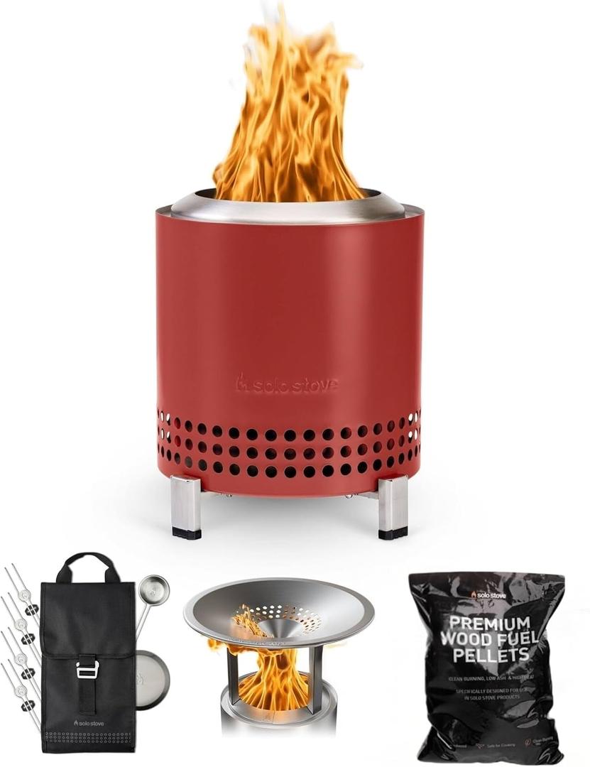 Solo Stove Mesa XL Mulberry Bundle | Tabletop Fire Pit with Stand, Heat Deflector, Accessory Pack & 1lb Wood Pellets | Portable Smokeless Outdoor Firepit for Patio, Camping & Backyard