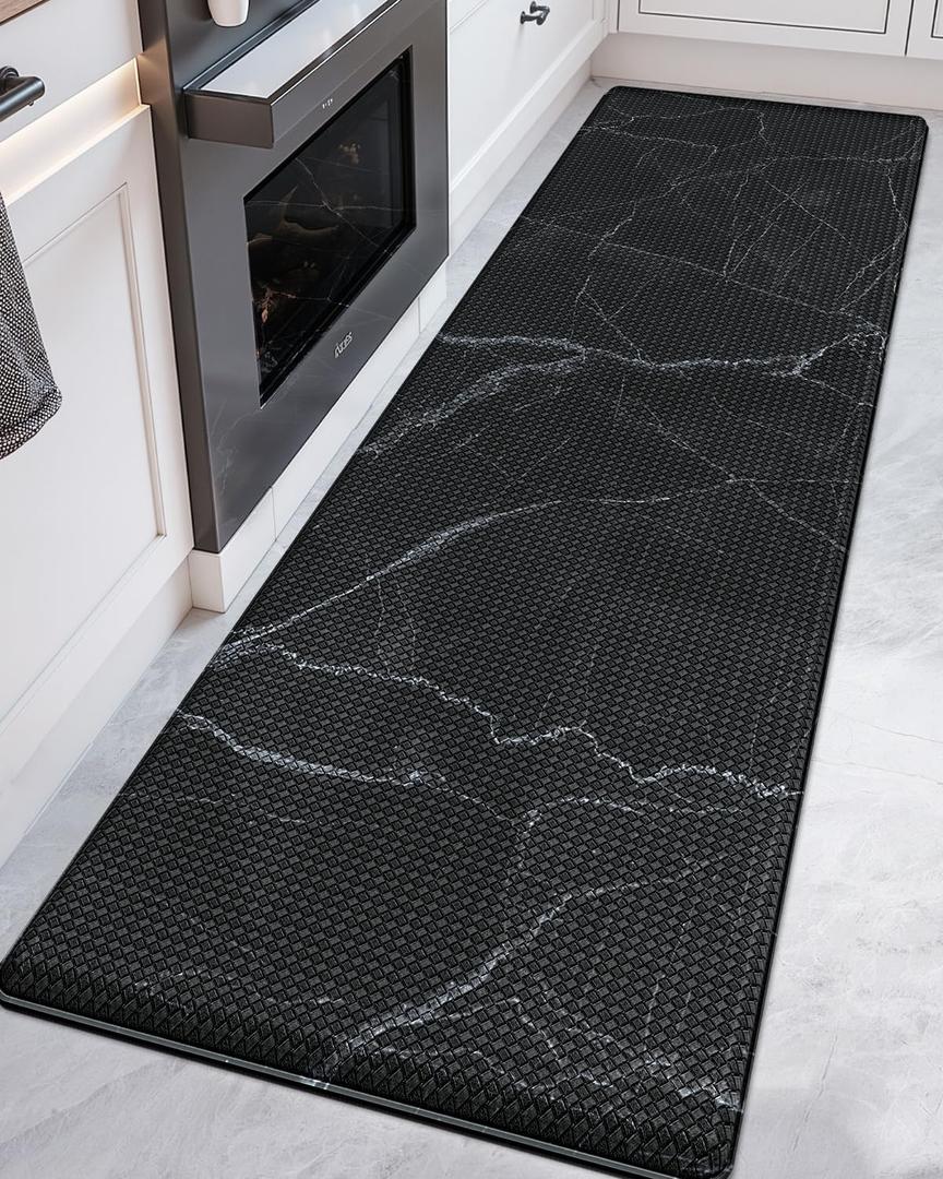 DEXI Kitchen Floor Mats Cushioned Anti Fatigue, 23x86 Large Long Standing Comfort Runner Rug Waterproof, Marble Memory Foam Padded for Front Sink Laundry, Black