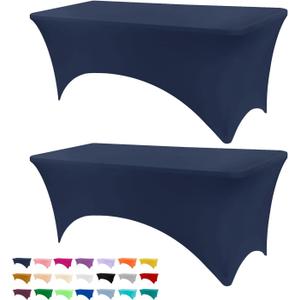 Table Covers for 6 Foot Tables, 2 Pack Navy Blue Washable and Wrinkle Resistant Stretch Tablecloths Rectangle 6ft for Events, Wedding, Banquets, Parties