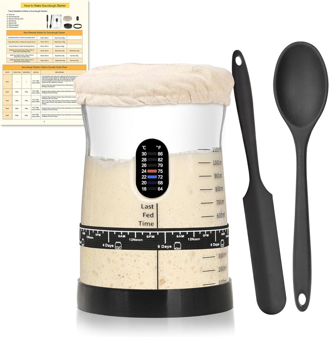 Pro Sourdough Starter Kit- 50oz Large Capacity Sourdough Starter Jar, 17 Flavorful Fermentation Recipes, Sourdough Bread Baking Supplies for Making Delicious Sourdough Breads(1PCS)