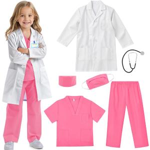 RioRand Doctor Costume for Kids With Stethoscope Lab Coat Career Day Costume Halloween Dress Up For Boys Girls (S-110/3-4Y)