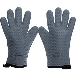 KITCHEN PERFECTION S Silicone Smoker Oven Gloves for Women -Extreme Heat Resistant BBQ Gloves -Handle Hot Food Right on Your Grill Fryer |Waterproof Oven Mitts Cooking Gloves |Superior Set+3 Bonuses (Light Gray)