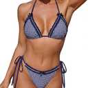 ZAFUL 2026 Polka Dot Bikini Triangle Two Piece Swimsuit Halter String Bikinis Gingham Bathing Suit Women, M