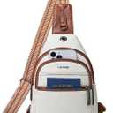 Sling Bag For Women Faux Leather Small Casual Daypack Backpack Fanny Pack Crossbody Chest Bags Purse (7L, 7l-beige W/ Brown Trim)