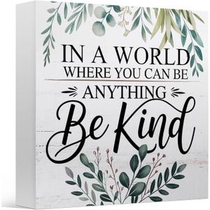 Eucalyptus Bible Verse Decorative Signage for Office Home, Be Kind, Wooden Sign 5x5 Inches