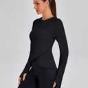 BMJL Womens Workout Tops Black Long Sleeve Shirts Fall Yoga Hiking Tshirts Cute Crop Tops Gym Thumb Hole(M,Black)