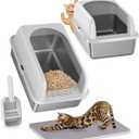 2 Pack Stainless Steel Litter Box witn High Sides, Extra Large cat Litter Box with Lid, Metal Litter Boxes for Multiple Cats, Anti-Leakage,Non-Stick, Easy to Clean, Included Cat Litter Mat, Scoop