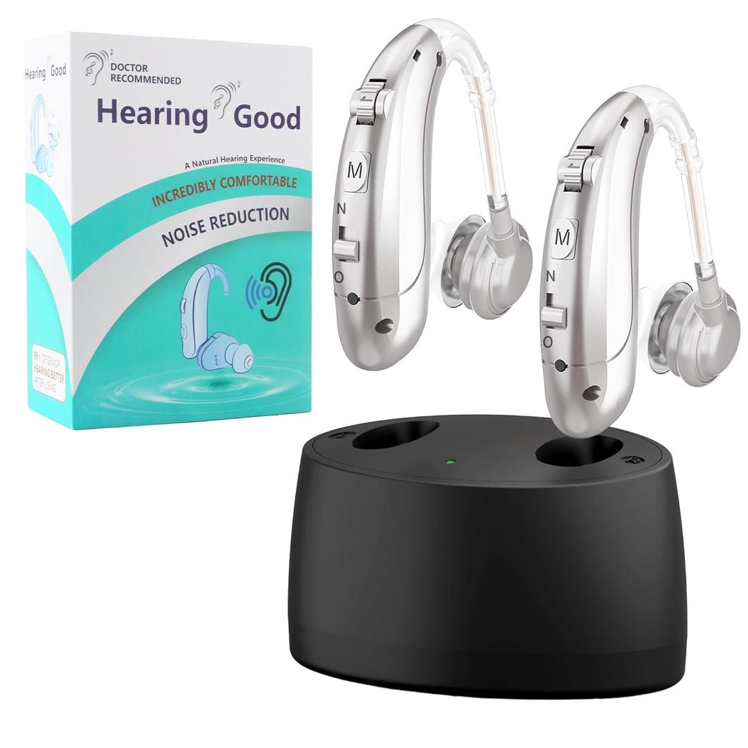 Hearing Aids for Seniors, Hearing Aids Rechargeable with Noise Cancelling and Volume Control, Hearing Amplifier for Adults Hearing Loss, Portable Behind-the-Ear Hearing Aid Headphones
