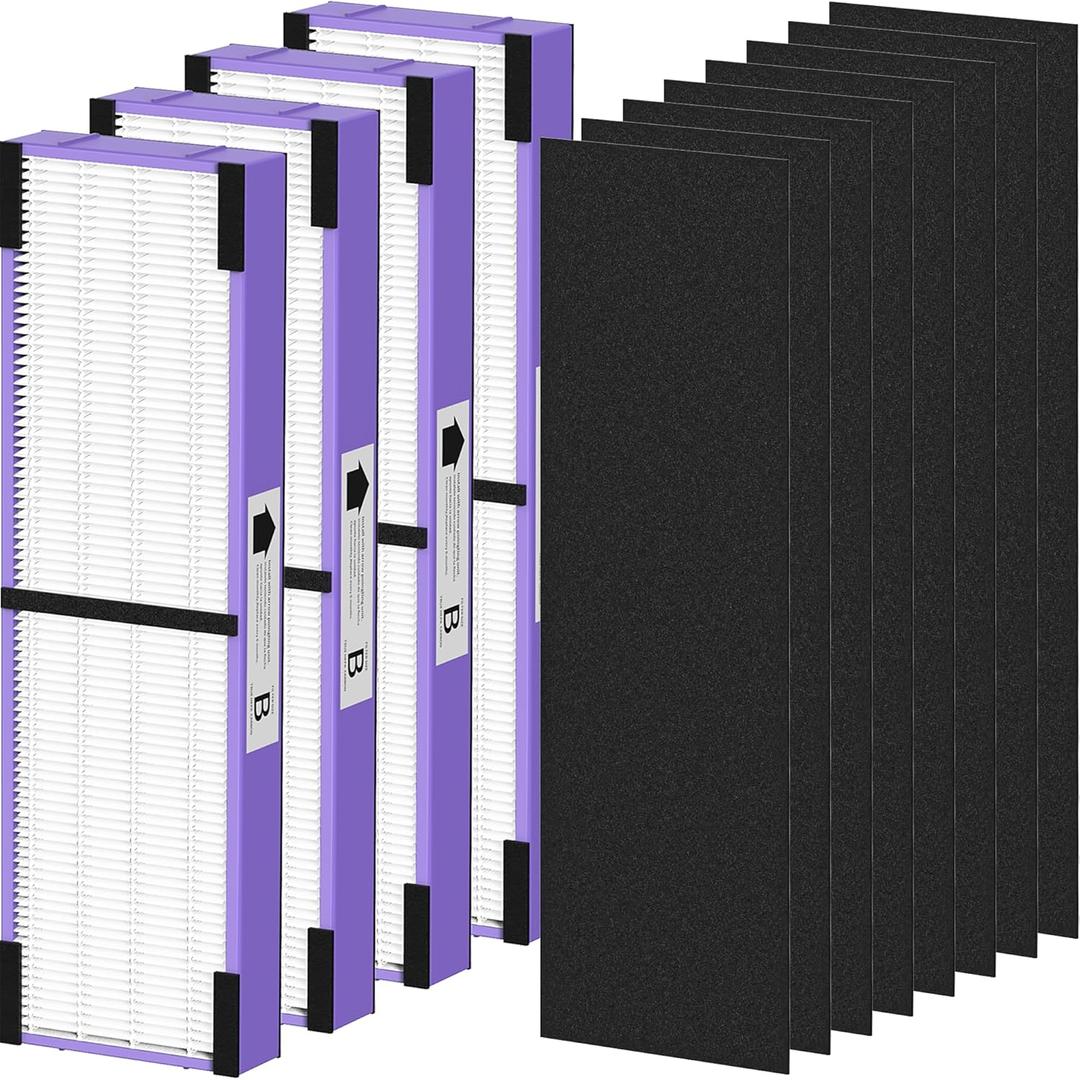 4 Pack FLT4850PT Filter B Pet Replacement Compatible with G-Guardian AC4825 AC4825E AC4825W AC4300 AC4800 AC4850 AC4900 Air Purifier, 4 Filters & 8 Carbon Pre-Filters, Purple