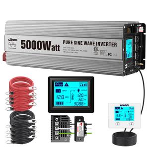 GIANDEL Power Inverter 5000 Watt Pure Sine Wave ETL UL458 Listed Converts 12 V to 120 Vac with Hard Wire Terminals & Push Mount Remote with Big LCD Display for Solar System RV Trucks Camper Boats