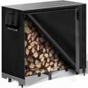 4ft Firewood Log Rack with Cover Outdoor, Heavy Duty Indoor Outdoor Firewood Storage Log Rack with Cover Combo Set Black