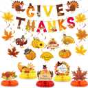 Blosssound 29 Pcs Thanksgiving Party Decorations - Turkey Pumpkin Maple Leaf Honeycomb Centerpieces, Give Thanks Hanging Swirls Banners for Fall Birthday Party Supplies