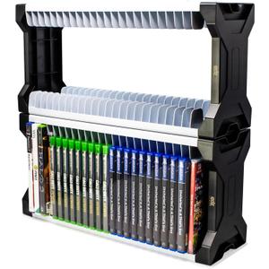 ADZ Universal Game Holder  46 Game Storage Tower Rack for PS2 PS3 PS4 PS5 PSP Xbox 360 Xbox One Series X Wii Switch Games DVD and Blu-Ray Disks. Includes 2 Controller Mounts (White)