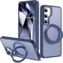for Samsung Galaxy S23 Plus Case with 360Rotatable Magnetic Ring Stand Compatible with Mag-Safe Military Standard Protection Shockproof Matte Translucent Phone Cases for Galaxy S23 Plus, Blue