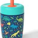 Fimibuke Kids & Toddler Cups Spill Proof, 12 OZ Insulated Sippy Cups for Toddlers Boys Girls, BPA-Free Toddler Straw Tumbler, Stainless Steel Kids Water Bottle with Twist Lids & Silicone Straw, 1 Pack (Dinosaur)