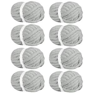 BSRHOME Chunky Chenille Yarn for Hand Knitting,Fluffy Soft Jumbo Yarn by Circular Needle & Crochet Hook,Super Bulky Big Yarn for Chunky Blanket,Large Thick Arm Knitting,8 Pack,Light Grey