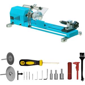 Mini Lathe Wood Lathe Machine Multi-Purpose Type Lathe Milling Cutting Grinding Polishing Professional Table Top Lathe Tool Kit Adding shields