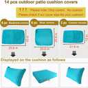 14 Piece Outdoor Patio Cushion Cover Replacement, Waterproof Patio Cushion Covers, Outdoor Furniture Cushion Covers Set for 6 Seat Wicker Rattan Sofa (Blue)