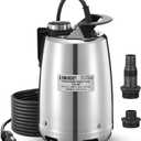 1/2 HP Stainless Steel Submersible Water Pump, Portable Utility Pump, Submersible Sump Pump, 25ft Long Power Cord, Ideal for Swimming Pools, Garden, Basements, and Ponds