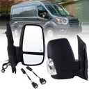 Right Passenger Side Mirror Compatible With 2015-2025 Ford Transit 150 250 350 350HD With Power Glass Manual Folding Heated Turn Signal Matte Black (Short Arm) Replace#CK4Z-17682-CA (6 Pins) (6Pins)