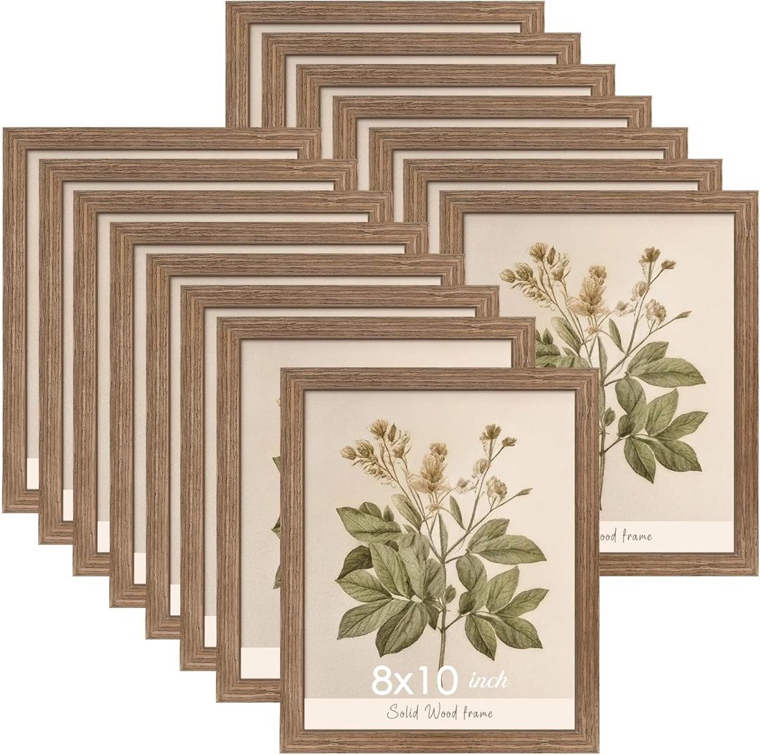 15 Pack Solid Wood 8x10 Picture Frames Brown, Wall Mount or Tabletop Display