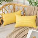 UGASA Outdoor Waterproof Pillow Covers Pack of 2 Weaving Texture Water Resistant Outside Decorative Pillow Cases for Patio Garden Porch Yard Bench Tent 12x20 Inch, Yellow