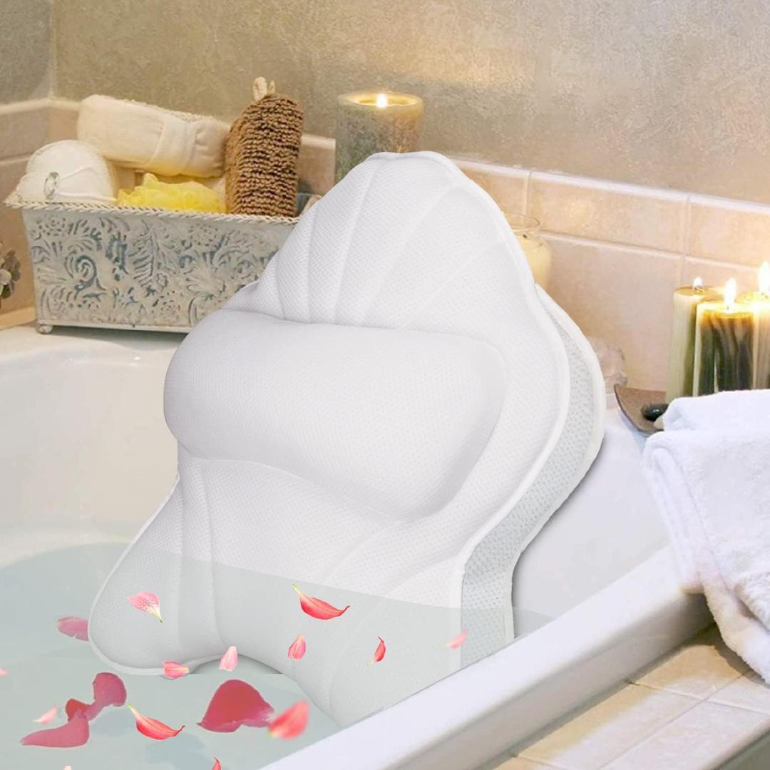 Extra Thick Large Bath Pillow with Neck,Back,Head Support for Bathtub, Spa, Soaking White(21''x17'') (White(21''x17''))