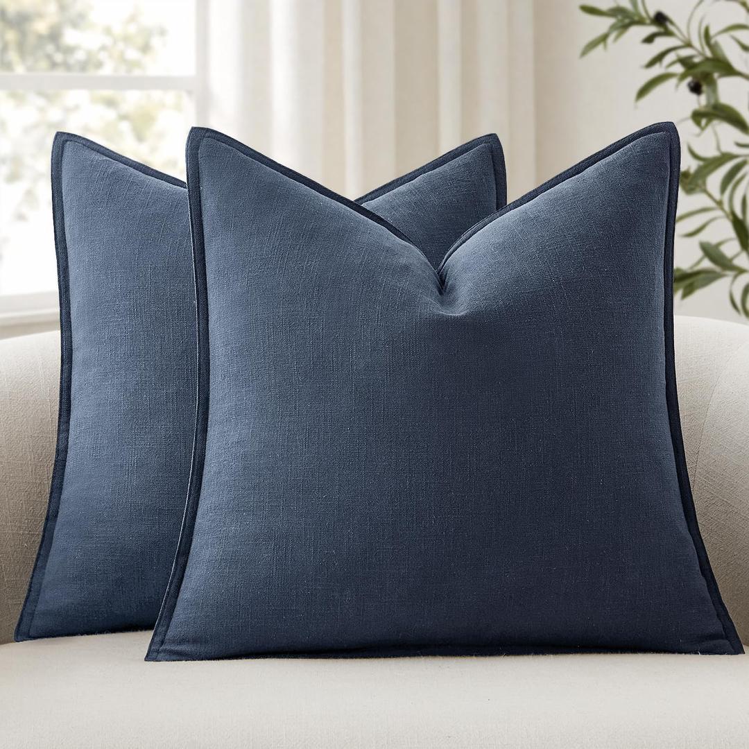 ANRODUO Pack of 2 Decorative Linen Pillow Covers Navy Blue Euro Sham Neutral Farmhouse Boho Soild Cushion Case Soft Accent Pillowcase for Couch Sofa Bedroom Living Room Home Decor 26 x 26 Inch