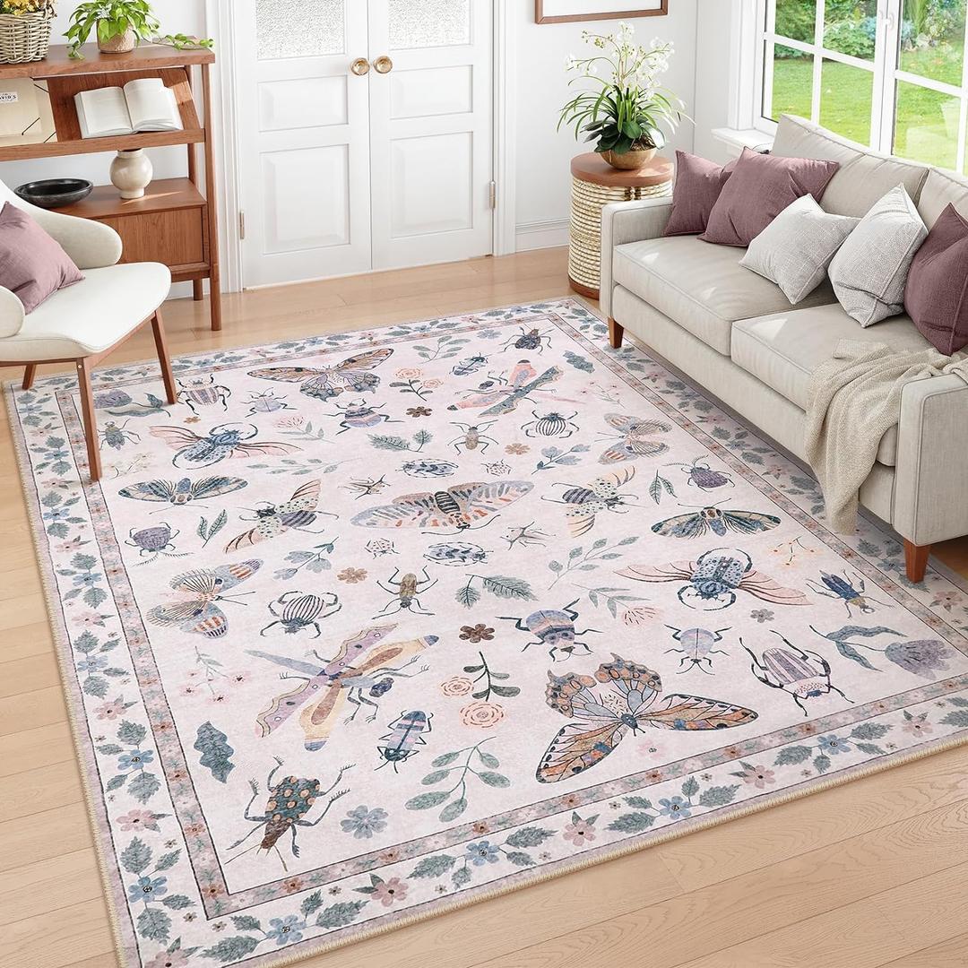 Lahome Insect Washable Rugs for Living Room, Soft 6x9 Pink Rug for Bedroom