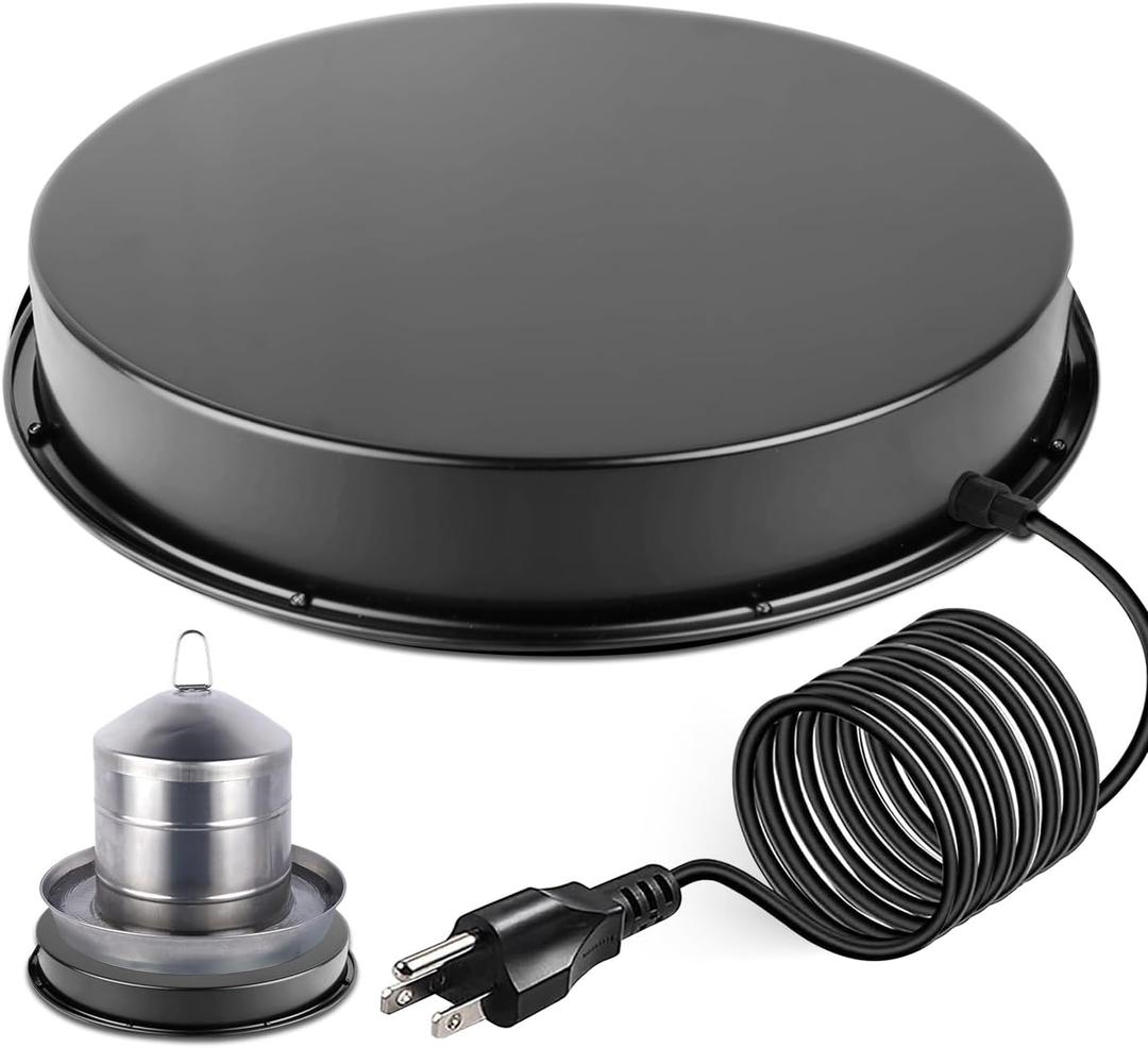 Chicken Water Heater-11inLarge 110Watt Heated Poultry Waterer Base for 5 Gallon,with Thermostat and 9.8ft Power Cord (1PACK, Black)