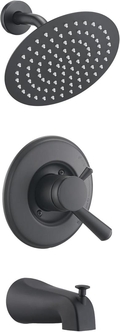 8" Rain Shower Faucet Compatible with 17& 1700 Series Tub Trim Kit, High Pressure Round Rain Shower Head& Handle Set, Matte Black (Valve& Catridge Not Inclued)