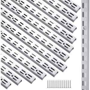 MorningRo 12 Pack 47.5 Inch Dual Track Upright Wall Shelving System Shelf Bracket Twin Slot Shelf Rail Dual Track Upright Heavy Duty Support System for Pantries, Linen Closets, Laundry Rooms(Silver)