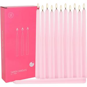 12Pack 10 Inch Pink Taper Candles, Unscented,Smokeless and Dripless Candlestickst,8 Hours Long Burn Time Candle for Valentine's Day,Wedding, Part, Shabbat and Household,Home Dcor
