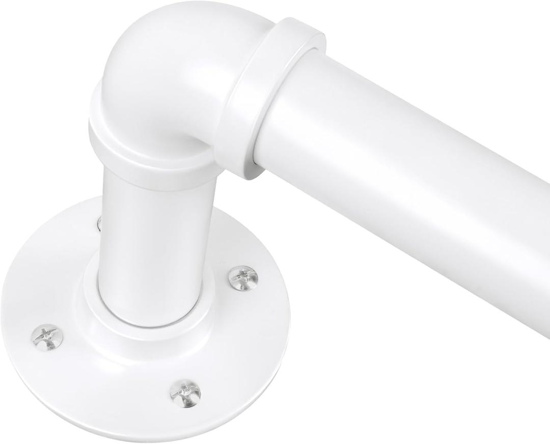 1 Inch Curtain Rods for Windows 66 to 120, Outdoor Industrial Adjustable Blackout Curtain Rod, Indoor Heavy Duty Wrap Around Drapery Pole, White, 66-120"