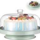 2-In-1 Cake Stand&Charcuterie Board with LidMetal Cake Holder With Acrylic Dome11.2 Large Dessert Display Stand for Cakes&CheesePieChips & DipsFooted Cake Serving Platter with Dome Cover (Cream Green)