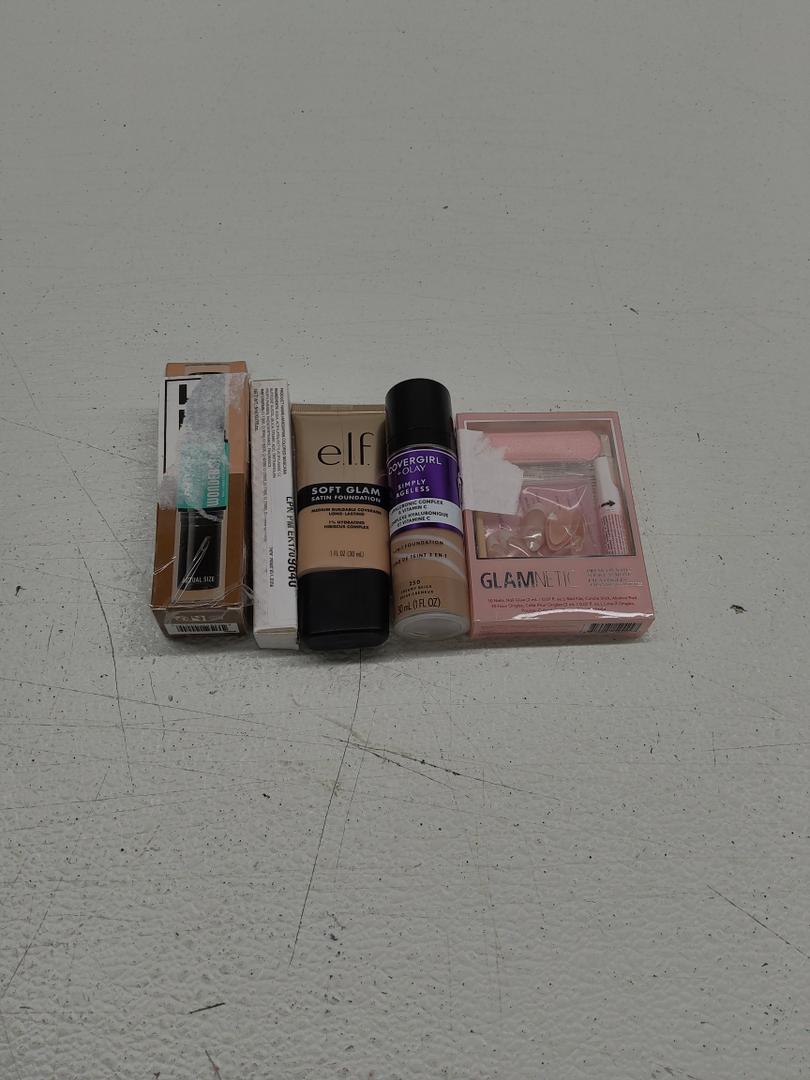 Glamnetic Press On Nails; NYX PROFESSIONAL MAKEUP Wonder Stick; COVERGIRL & Olay Simply Ageless 3-in-1 Liquid Foundation; e.l.f. Soft Glam Foundation; Waterproof Mascara for Eyes