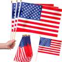 Newwiee Large American Flag on Stick 16 x 24 Inch American Hand Held Stick Flag Handheld Us Flag 4th of July USA Flag with Wooden Spear Top for Memorial Day Yard Garden(12)