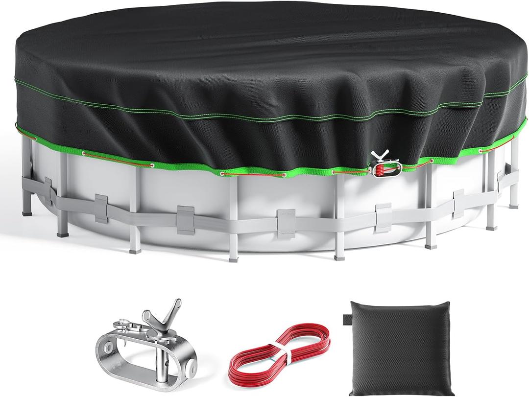 18 Ft Round Pool Cover, Solar Cover for Above Ground Pools, Heavy Duty Swimming Pool Cover Protector with Winch and Cable, Strong Tear Resistant Winter Pool Cover Ideal for Waterproof and Dustproof (Black-Green)