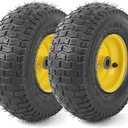 AR-PRO (2-Pack) 13x5.00-6 Flat Free Tire and Wheel Assemblies - Compatible for 13 x 5 x 6 Solid Riding Lawn Mower Tires and Wheel - With 3" Centered Hub and 3/4" Bearings (Extra 5/8") (Silver)
