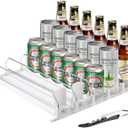 Drink Organizer for Fridge,Soda Can Drink Organizer for Refrigerator,Beer Pop Can Water Bottle Storage for Pantry,Width Adjustable Beverage Pusher Glide (White, 16.4"D - 5 Rows)