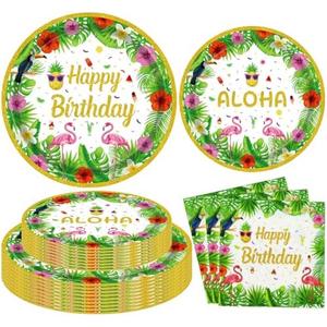 60PCS Tropical Luau Party Supplies Hawaiian Luau Party Decorations Beach Aloha Birthday Decorations Beach Birthday Pool Supplies Hawaiian Themed Tableware Set - Tropical Plates Aloha Napkins Serves 20