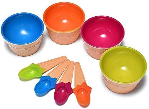 Dessert Bowls, 4 Pack Ice Cream Bowl Spoon Set, Frozen Yogurt Cups with Spoons Durable Plastic Candy Color Lovely Dessert Bowl DIY Ice Cream Tools For Festive Party Favor Kids Gift