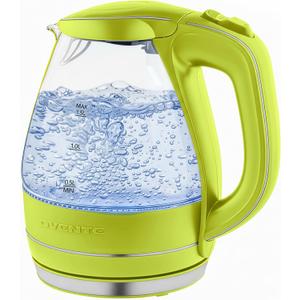 OVENTE Electric Kettle, 1.5L Borosilicate Glass Countertop Water Heater and Boiler for Coffee or Tea, BPA-Free, Auto Shut-Off, Boil-Dry Protection, Removable and Washable Spout Filter, Green KG83G