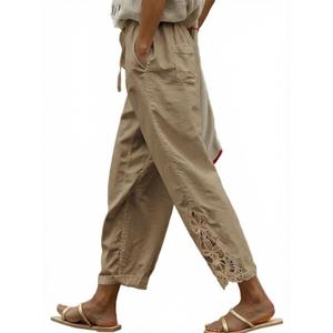 Acelitt Womens Casual Linen Pants Lightweight Drawstring Elastic Waist Fall 2026 Beach Ankle Capri Pants Trousers Beige Medium